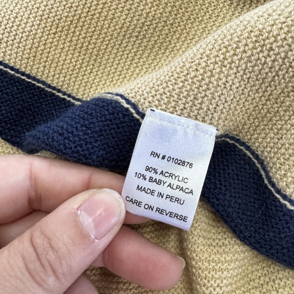 Novica Poncho Women One Size Tan Navy Alpaca Blend Knit Wrap Boho Layering Peru - Picture 5 of 7